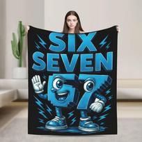 Six Seven 67 Meme Brainrot Pop It Funny Italian Style Flannel Blanket Girl Soft Warm Bedding Throws Autumn Living Room Bedspread 76x102cm blue