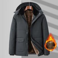 Žieminis vyriškas parkas vilnonis medvilninis storas šiltas striukė su gobtuvu pūkuota apykakle, vandeniui atspari vėjo striukė, paminkštinta plius dydis 8xl 8XL pilka