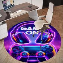1PC Gamepad Headphones Round Chair mat Area Rug - Non-Slip, Floor Mat for Office, Bedroom, and Indoor Decor -Gift D1127207 120cm by 120cm blue