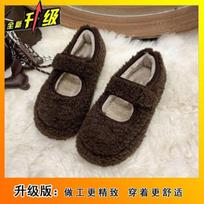 Korean version of non-slip inner height-increasing cotton shoes for women's 2025 autumn and winter new comfortable shallow mouth Velcro women's flat 40 black
