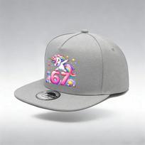 1/2PC Flat Brim Snapback Hat, Breathable, Cute Unicorn 67 DAB Print, Dopamine Streetwear for Men Women pilka