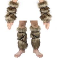 Faux Fur Furry Arm Cuffs And Leg Warmers Covers Set For Halloween Cosplay Costumes Accessory beige