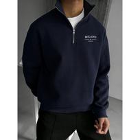 MILANO Men's Half Zip Sweatshirt, Simple and Stylish Printed Stand Up Collar Sweatshirt, Casual Long Sleeved Stand Up Collar Sweatshirt XXL black