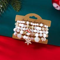 4Pcs/Set Christmas Colorful Crystal Beaded Bracelets Santa Claus Xmas Tree Bell Snowflake Pendant Bangle New Year Gift brown