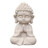 Mini Faux Sandstone Buddha Statue, Small Zen Monk Praying Sculpture, Resin Feng Shui Ornament for Wealth, Good Luck, Home Office Car Decor pilka
