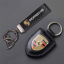 UQMW3 Automobilio Shield Emblema Odinis Raktų pakabukas Anglies Pluošto Raktų pakabukas Porsche 911 718 Taycan Panamera Cayenne Macan Boxster Cayman Pajun gray