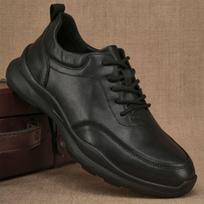 Men's Genuine Leather Casual Shoes with Foam Shock-Absorbing Sole, Lightweight & Versatile, Lace-up design, Thick Sole. 44 juoda