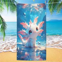 Cute Cartoon Salamander Microfiber Towel, Quick Dry Beach Towel for Swimming, 3D Print Absorbent Compact Travel Gift Kids 70cmx140cm blue