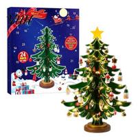 Advent Calendar with Hanging Pendants Wooden Christmas Tree 2026, 24-Day Tabletop Xmas Eve Box Ornaments Countdown for Holiday Party Supplies, L With Light black