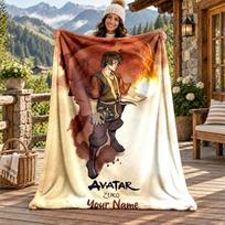 Avatar The Last Airbender Custom Name Flannel Blanket Personalized Soft Warm Plush Throw Blanket Customized Gift for Family Friends 100cmx150cm white