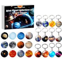 Planet Advent Calendar with Soft Magnetic Fridge Magnets, 3D Ball Keychain, Christmas Gift Box One Size gray