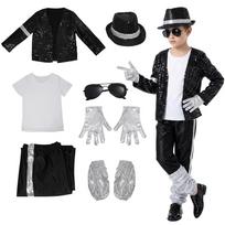 Michael Jackson Billie Jean Juodas Kostiumas Cosplay Kostiumas, Klasikinis 80-ųjų Pop Žvaigždės Kostiumas Diskotekos Šokiui Ir Helovino Šventei 120 white