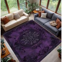 Violetinis Gothic kilimas, Tamsus elegantiškas barokinis kilimas, Puošnus viduramžių mandalos raštas, Retro įkvėptas svetainės dekoras 80*160cm