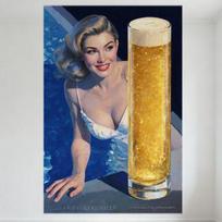 Vintage Mid-Century Sexy Blonde Pin-Up Woman by Blue Pool Tin Sign Metal Poster with Beer for Bar Pub Home Wall Decor 8x12 Inch 20x30cm（7.8x11.8inch） gray