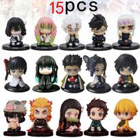 4-15pcs/set Demon Slayer Anime Figure Toy-Kimetsu No Yaiba Q Version Tanjiro Nidouzi Inosuke Zenizu PVD Figurine Model Doll Present