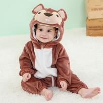 Baby Boys Girls Flannel Animal Onesie Cozy Hooded Jumpsuit Autumn Winter Sleepwear and Loungewear 120 beige