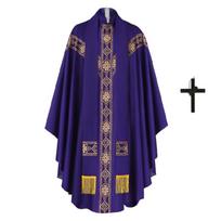 Bažnyčios kunigas Celebrantas Chasula Kunigo drabužis Chalatas Bažnyčios Mišių liturginis drabužis Chalatas su stola ir kryžiais Karoliai moterims vyrams XXL