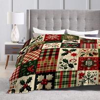 A Soft And Warm Flannel Throw Blanket Featuring a Vintage Patchwork Berry And Pine Branch Pattern, Perfect for Use on The Sofa, As a Home Leisure Blan 150X200CM gray