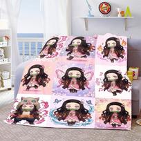 Nezuko Anime Flannel Blanket Soft Warm Cozy Throw Lightweight Blanket for Bed Sofa Home Decor -QJY 75x90cm gray