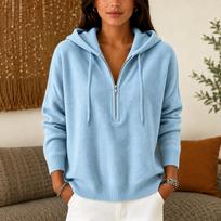 Women's Color Zip-Up Hooded Knit Sweater XXL šviesiai mėlyna spalva