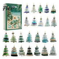 Christmas Countdown Blind Box 2026 Sea Glass Style Calendar Box, 24Pcs Festive Home Hanging Decorations Acrylic Tree Ornaments, Coastal Holiday I gray