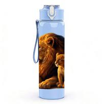 1PC Lion Father And Cub Portrait 750ml Color Plastic Sports Water Bottle Leakproof Flip Straw Lid Suitable for Sports Office Home Use mėlyna