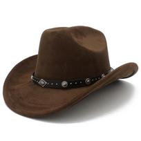 Classic suede curved brim western cowboy hat men's and women's outdoor travel sun hat European and American style top hat one size fits all black