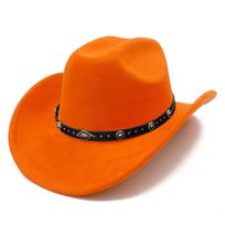 Classic suede curved brim western cowboy hat men's and women's outdoor travel sun hat European and American style top hat one size fits all oranžinė