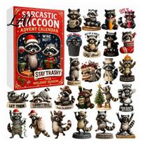 Decorative Raccoon Figures Advent Calendar 24 Days 2D Acrylic Ornament Countdown Hanging Decorations Collectible Cute Pendents for Home Tree, black