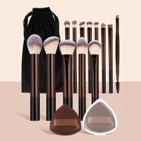 13Pcs Makeup Brush Set with Powder Puffs, Soft Nylon Cosmetic Brushes & Storage Bag black