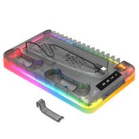 GAMINJA P58 RGB Cooling Stand For PS5 Slim Console Gamepad Charging Base Headset Hook Game CD Storage Rack For PS5 Disc&Digital skaidri juoda spalva