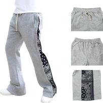 Men's Side Button Flared Sweatpants, Drawstring Waist Bandana Print Panel Wide Leg Joggers, Casual Streetwear Bootcut Trousers M pilka