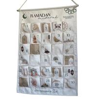 Canvas Ramadan Advent Calendar Eid Celebration Decorative Ornament Kid Kareem Wall Hanging Bag Islamic Decor white