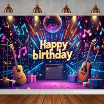 Rock music guitar drum theme birthday party banner background, dance notes band music stage photography studio background props13 118×59inch/300*150cm