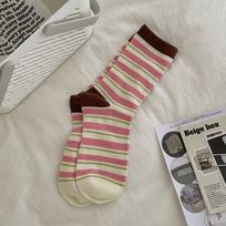 Korea Dopamine Women's Seamless Striped Cotton Socks - Spring/Summer Collection One Size brown