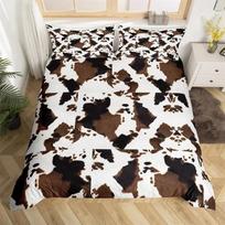 Farm Animal Duvet Cover King Microfiber Cow Fur Print Comforter Cover Patchwork Western Cowhide Bedding Set For Kids Boys Girls AU Single(140*210cm)3pcs black