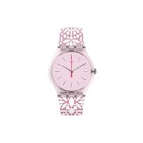 Swatch Fleurie Series Quartz Movement 30M Water Resistant Watch 41Mm Pink Dial Plastic Case Silicone Strap Unisex watches SUOP109 Pink white