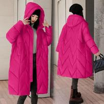 Negabaritinis storesnis pūkinis medvilninis striukė moterims Žieminė Nauja Retro Kinų stiliaus su gobtuvu Paltai Moteriškas medvilninis šiltas Parkas Viršutinis drabužis XXXL rožinė raudona spalva