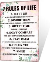 Putuo Decor Inspirational Wall Decor 7 Rules Of Life Metal Tin Sign Motivational Quotes Wall Decor Inspirational Posters for 20x30cm（7.8x11.8inch） white