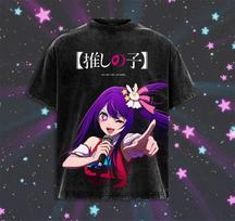 2026 Anime [OSHI NO KO] T-shirt For Men Clothing Hoshino Ai Summer Short Sleeve Tee Shirt Vintage Y2k Washed Cotton Tshirts 2XL black