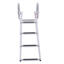 4 Step Pontoon Boat Ladder Stainless Steel Telescoping Folding Rear Entry Boat Ladder with Pedal and Safe Handrails white