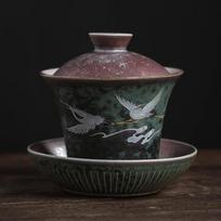 Sancai Tureen Ceramic Kung Fu Tea Creative Crane Home Queen Cup Tea Bowl Sopera De Ceramica Gaiwan Coarse Pottery Tea Set black