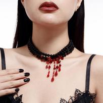 SHIXIN Halloween Red Crystal Blood Drop Tassel Necklace for Women Luxury Elegant Multilayer Imitation Pearl Choker Party Jewelry juoda