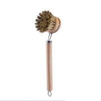 Bamboo Dish Scrub Brush Kitchen Wooden Cleaning Scrubbers Cleaning Brush For Washing Dish Cast Iron Pan Pot Kitchen Tools brown