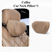 Soft Memory Foam Car Neck Pillow Set Leather Car Headrest Car Lumbar Pillow Seat Accessories Auto Lumbar Support and Neck Pillow Coffee - neck black
