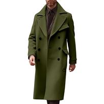 Men's British Color Long Coat Fashionable Warm Woolen Overcoat XL armijos žalia spalva
