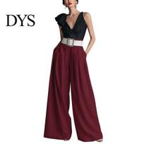 Casual Women Bottoms Pants High Waist Pure Color Oversized Wide Leg Trousers with Belt Pockets Loose Fit Business Soft Breathable M black