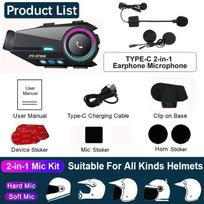 1/2X Motorcycle Helmet Headset Intercom Earphone with Camera Waterproof Wireless Speaker Bluetooth Handsfree Stereo Interphone 1pc 2-in-1 Mic black