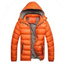 Men's Hooded Lightweight Puffer Jacket Striped Lining Zip Up Winter Coat 5XL oranžinė