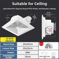 Lubinis vėdinimo ventiliatorius, kurio oro srautas yra 110 CFM, efektyviam oro mainams vonios kambariuose, virtuvėse ir uždarose gyvenamosiose patalpose 8inch white